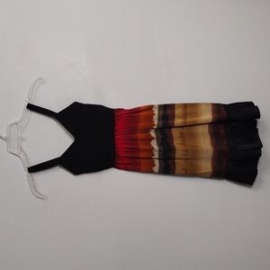 EUC Bebe Babydoll Dress sz XS Black Orange Rust Brown Fall Colors Watercolor